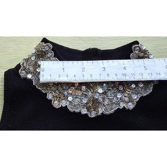 TOP-INC INTERNATIONAL CONCEPTS-Black-Beads-Sequins-Lace Collar-Snap Back-SIZE MP - Picture 12 of 15